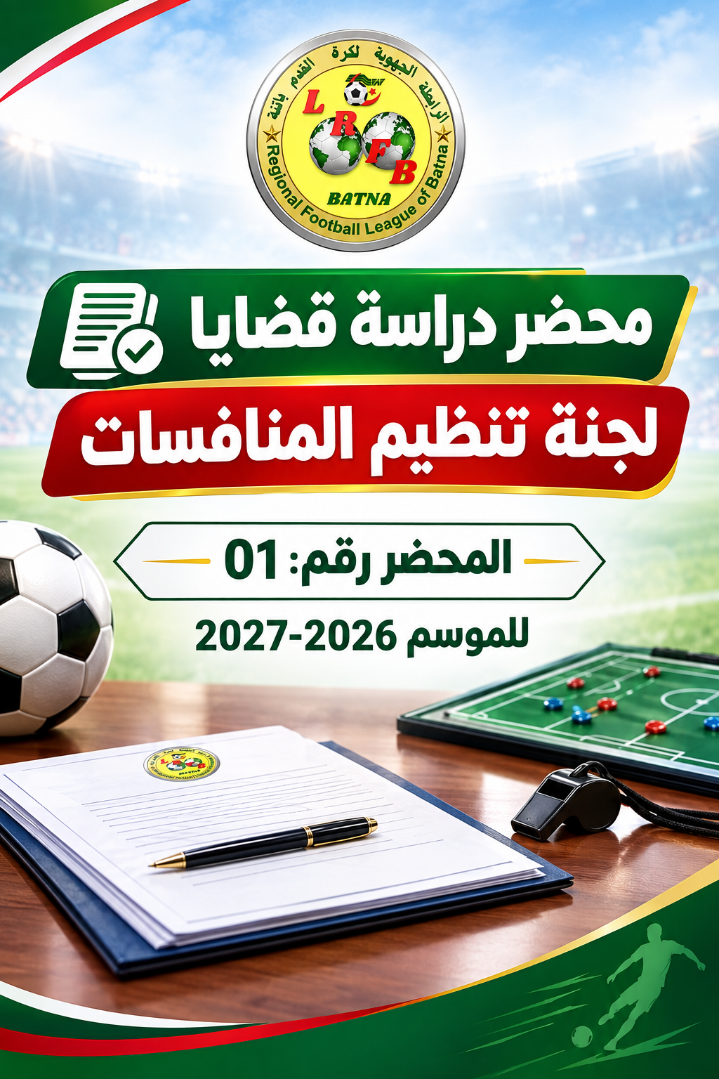 محضر دراسة قضايا لجنة تنظيم المنافسات المحضر رقم: 01 للموسم 2026-2027