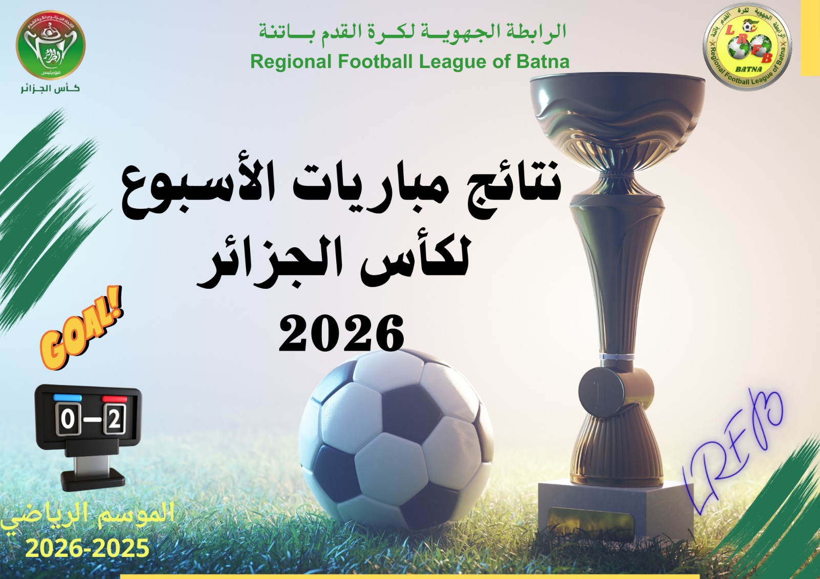 لجنة تنظيم المنافسات: نتائج مباريات الدور السادس " الأخير" لكأس الجزائر 2026 للشبان