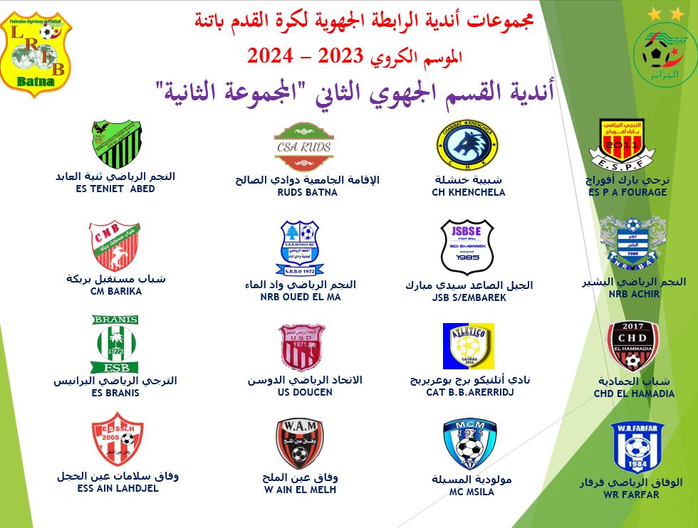 مجموعات أندية الرابطة الجهوية لكرة القدم باتنة الموسم الكروي 2023 - 2024