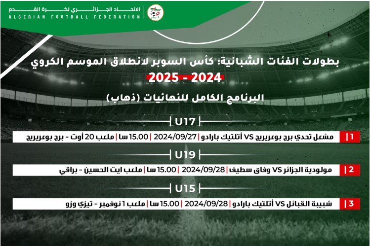 الاتحاد الجزائري لكرة القدم: الكأس الممتازة للشبان للموسم الكروي 2024 - 2025