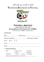 Dossier Médical Préalable à la Pratique du Football Amateur "PCMA Joueurs" 2019-2020
